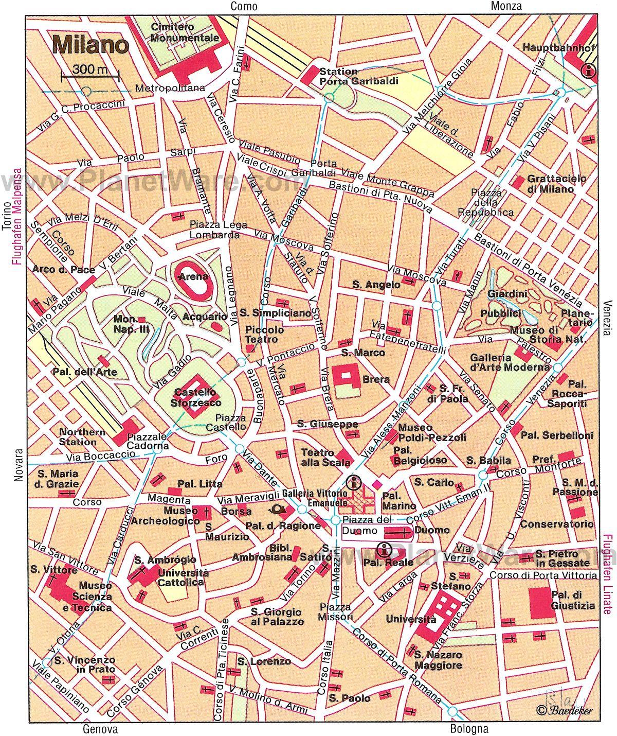 Turistička karta Milano - Milano-Italija turistička karta (Lombardija