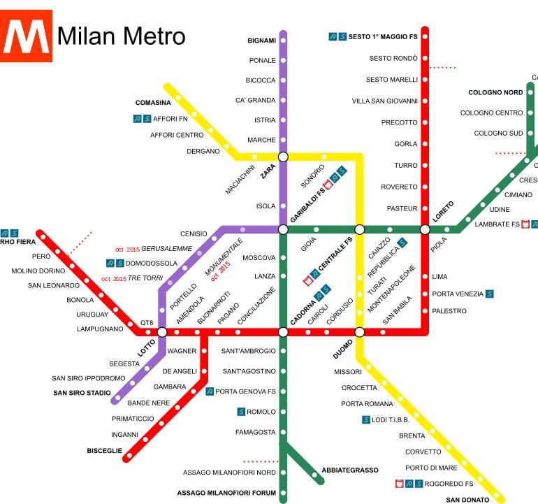 Milano Italija željeznički kolodvor karti