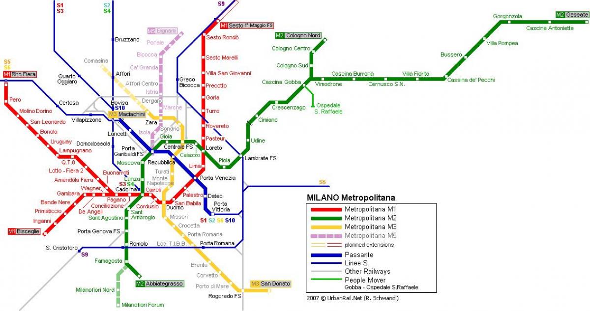 dijagram toka podzemne željeznice Milan 2016