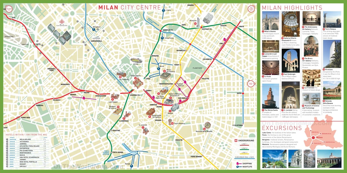 znamenitosti Milana na karti