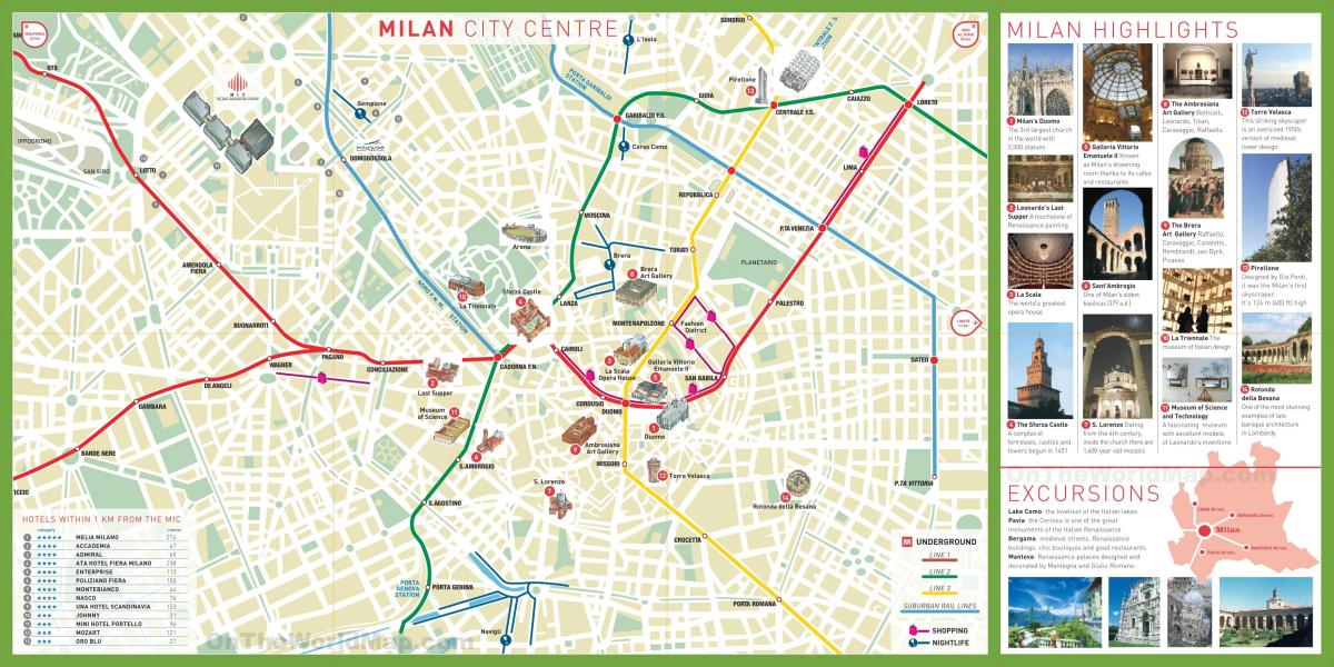znamenitosti Milana na karti