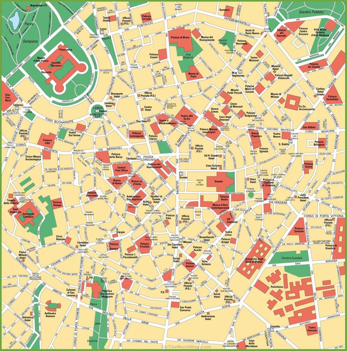 karta grada Milano, Italija