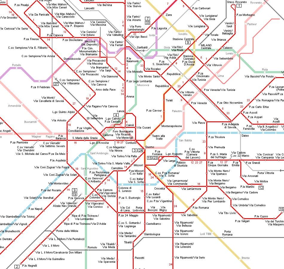 tramvaj u Milanu karti