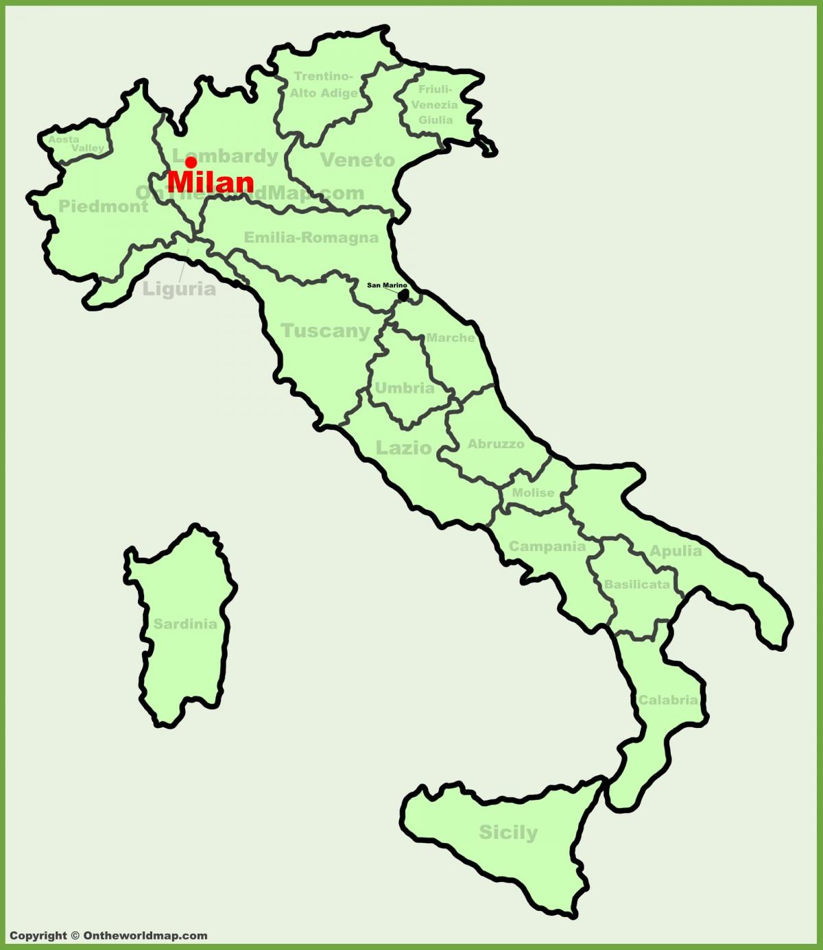karta Italije pokazuje Milan