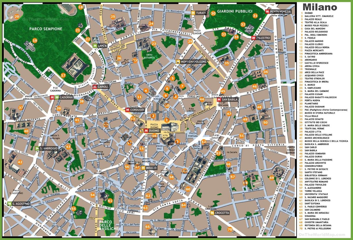 znamenitosti Milana na karti
