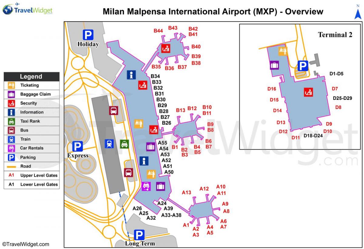 karta Milana zračne luke i željezničke postaje